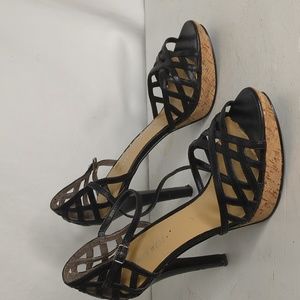 Nine West 4in heels sz 7 1/2 m open toe strappy cork sole dress shoes